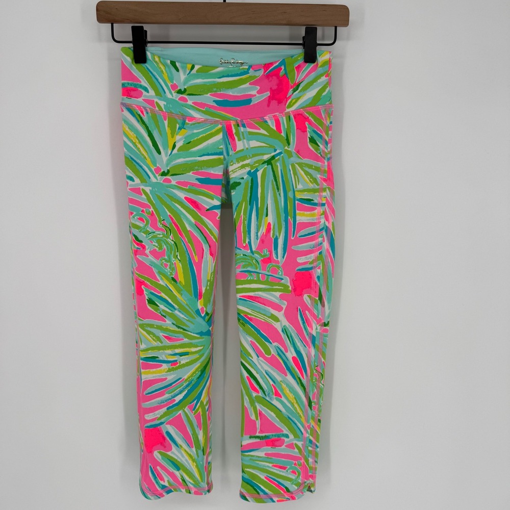 LILLY PULITZER UPF‎ 50+ LUXLETIC WEEKENDER CROPPED LEGGINGS PINK SUNSET LIME XS